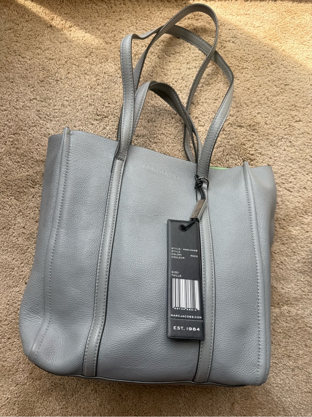Marc Jacobs Light Gray Pebbled Leather Tote with Dual Straps